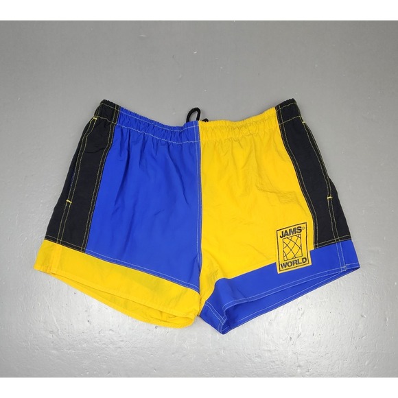 Vintage Jams World Board‎ Shorts Mens XL. Blue Yellow Swim Trunks Cut #0195 - Picture 1 of 7